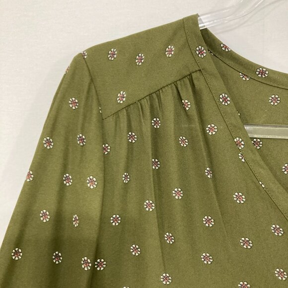 Pleione size XL Green Polka Dot V Neck Long Sleeve Popover Blouse Office - Picture 3 of 11